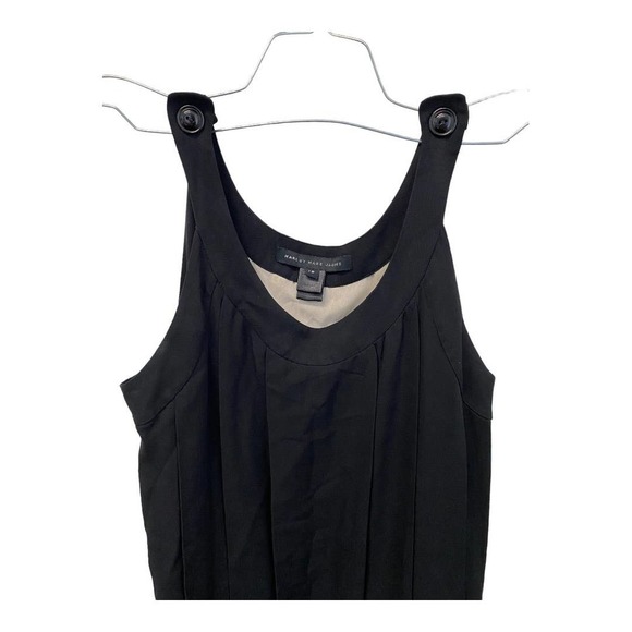 Marc by Marc Jacobs 100% Silk Dress 10 Black V-Neck Drop Waist Mini Pleated Chic - Picture 2 of 5